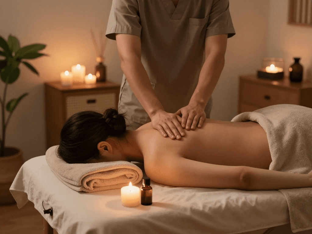 Enjoying 오산출장안마 in a serene home setting with professional therapist