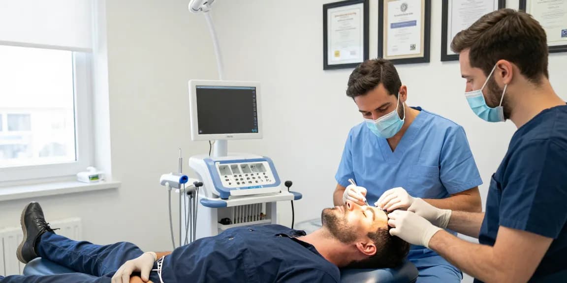 Hair transplant istanbul: Precise FUE procedure in a modern clinic showcasing expert medical care.