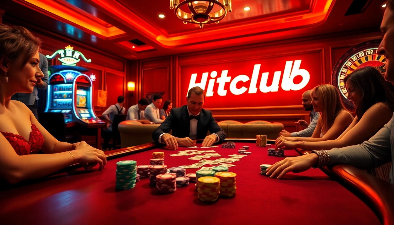 Tải Hitclub with vibrant casino action featuring a poker table, cards, and colorful chips.