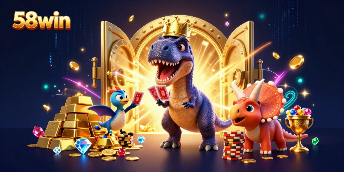 Engage with thrilling 58win games in a vibrant 3D casino illustration bursting with treasures!