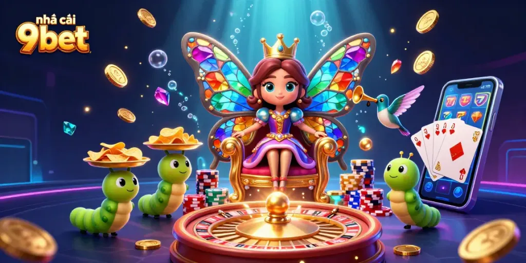 Engage in dynamic casino gaming at nhà cái 9bet with vibrant characters and elements.