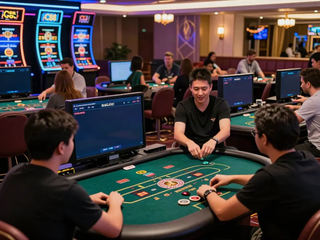 Exciting online gambling scene at FC88 with players engaged in vibrant casino games.