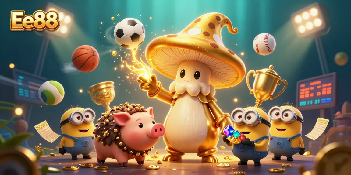 Experience thrilling action at Ee88 with a wizard and a treasure-hunting pig in a vibrant casino scene.
