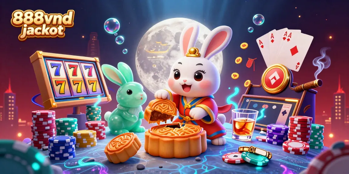 Spin and win with the 888vnd jackpot in this vibrant 3D casino illustration featuring lucky symbols and characters.