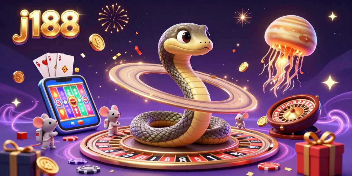 Experience j188's vibrant casino scene with astronaut mice betting on the Saturn roulette wheel and cosmic dealer.