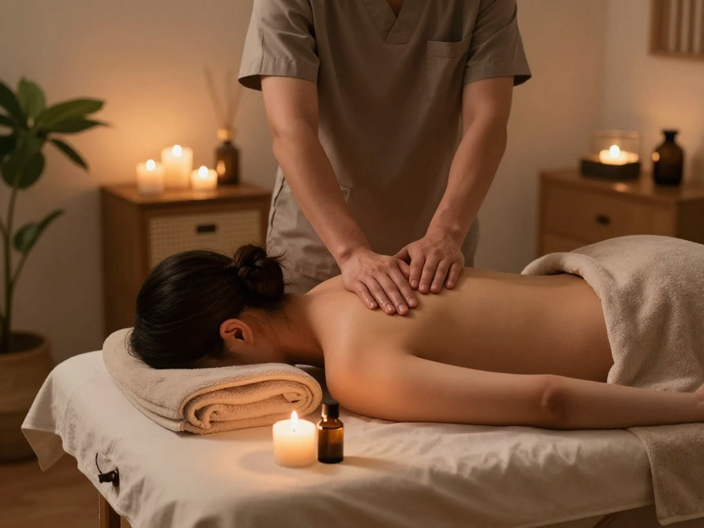 Enjoying 오산출장안마 in a serene home setting with professional therapist