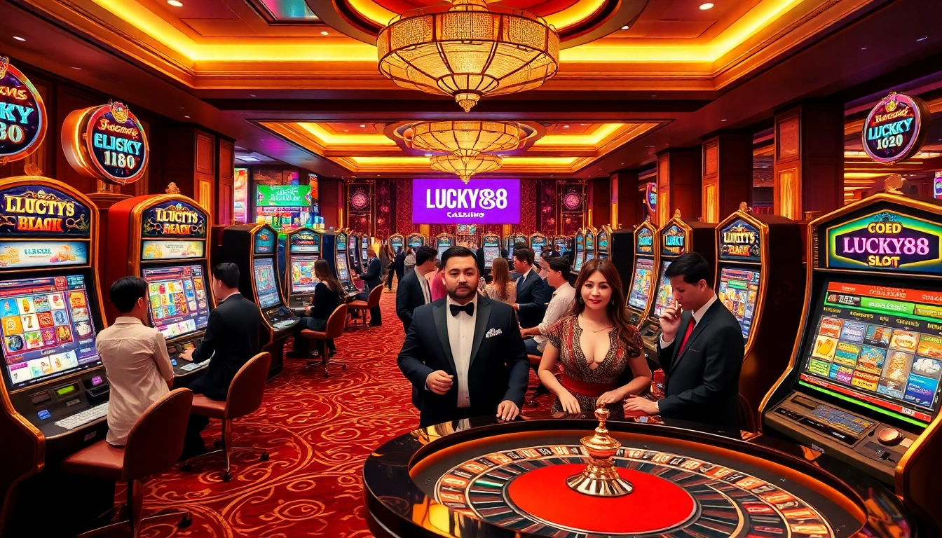 Exciting casino atmosphere featuring players enjoying the LUCKY88 slot machine.