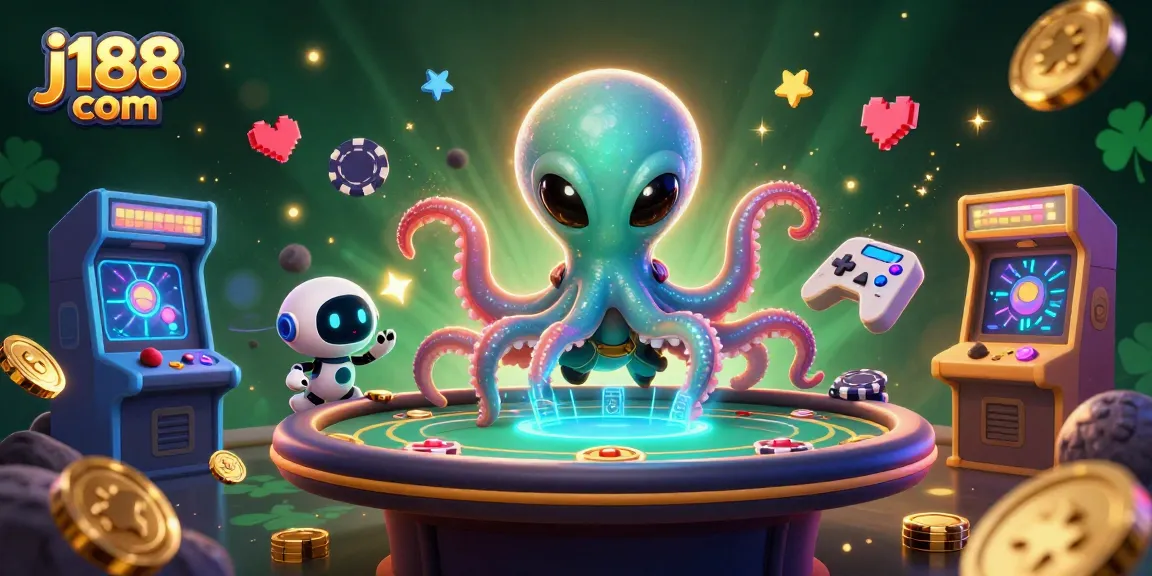 Participate in thrilling poker games at j188 com with this exciting alien-themed casino illustration.