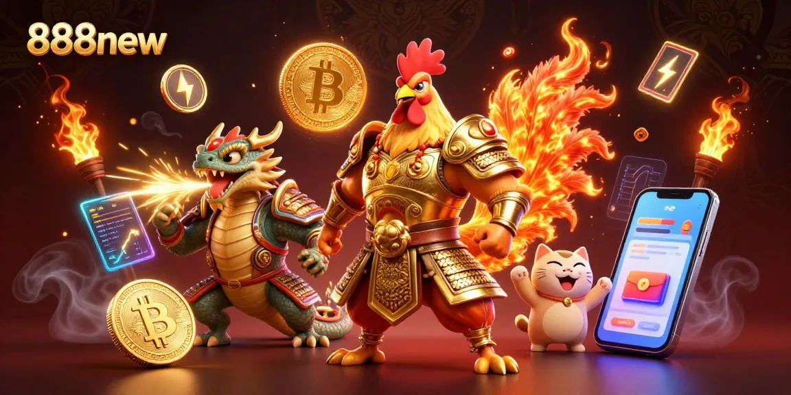 Engage in thrilling gaming at 888new with a vibrant scene featuring a samurai warrior and dragon.