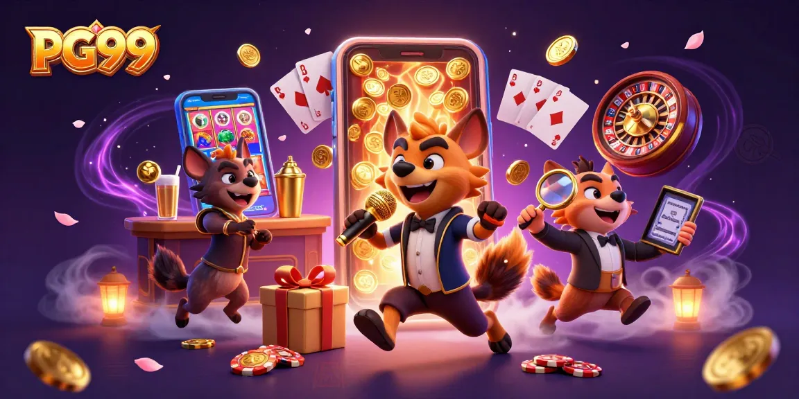 Engage in thrilling gaming action at PG99, where hyenas entertain at an exciting casino scene.