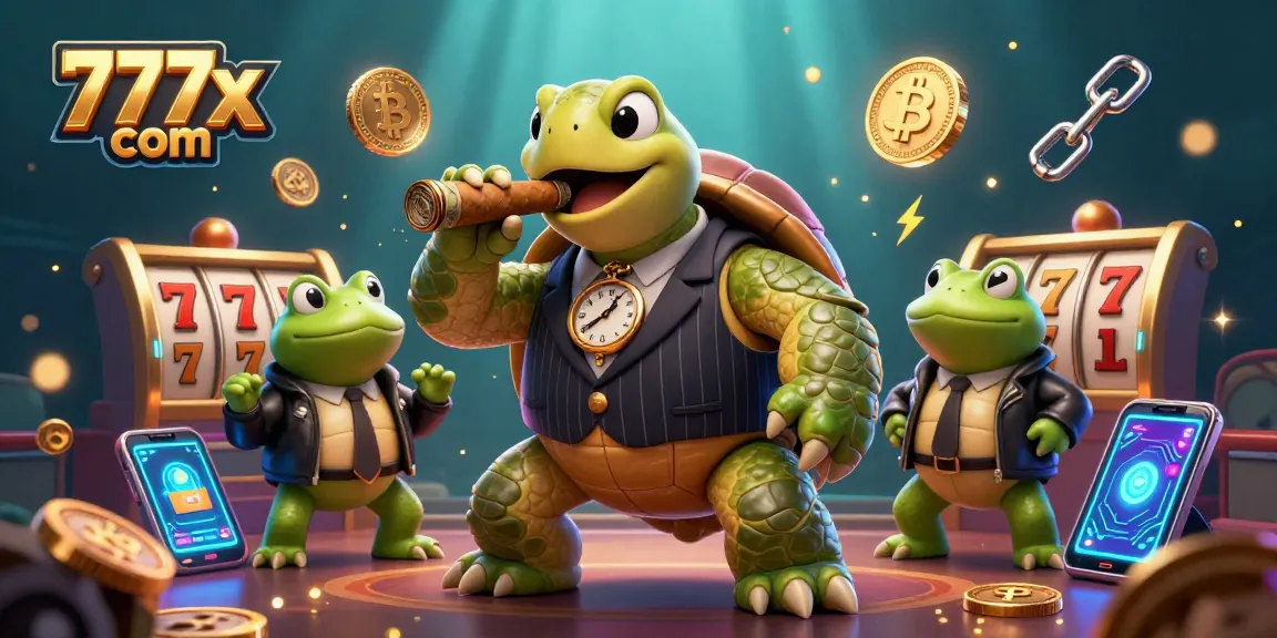 Engage with the vibrant world of 777x com as a massive turtle flanked by bullfrogs brings classic slots to life.