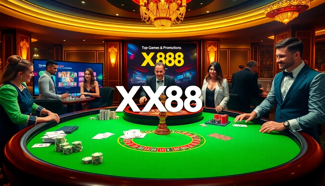 Thrilling casino gaming experience at XX88 with players and vibrant tables