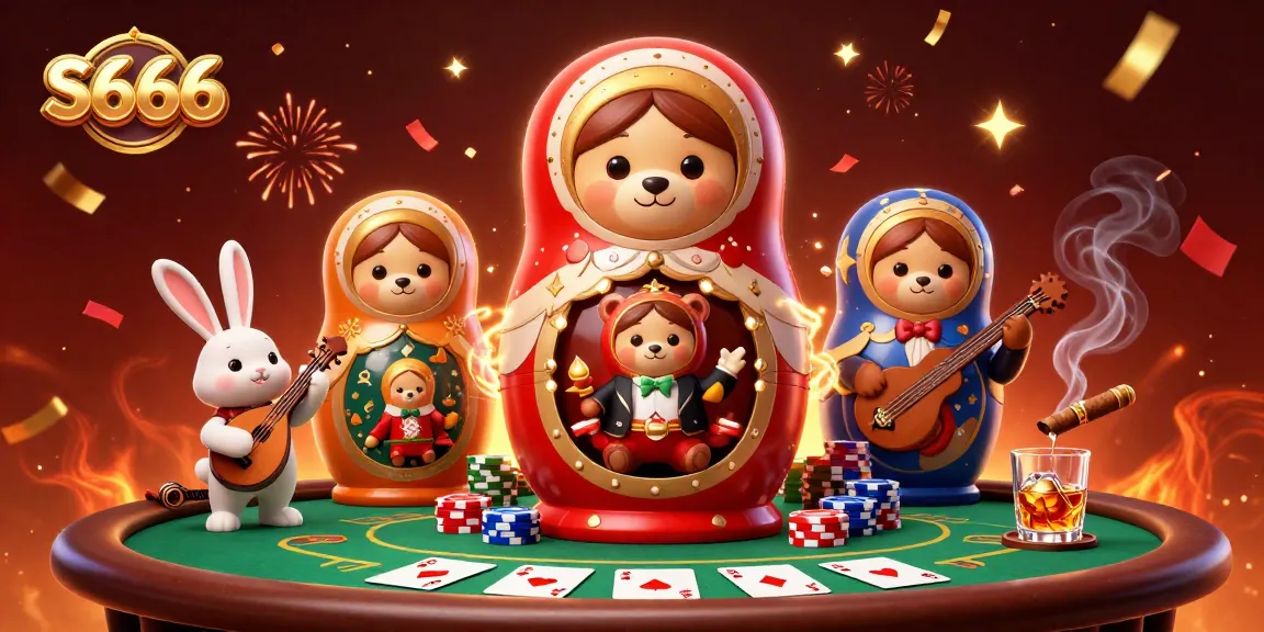 Engage with the vibrant S666 casino scene featuring playful characters and rich gambling elements.