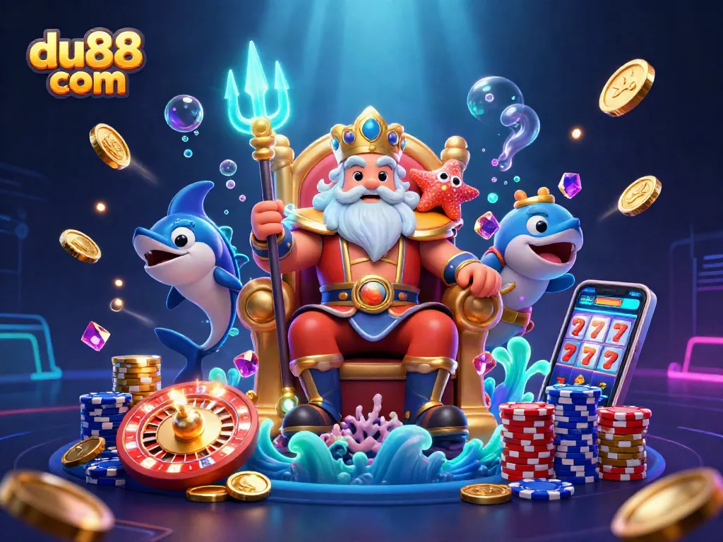 Engage in thrilling games at du88 com with Neptune and casino elements in an immersive underwater scene.