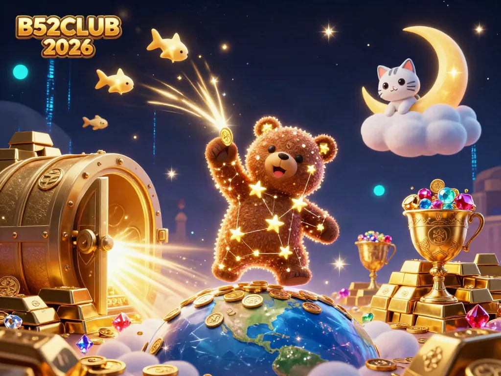 Join the fun and excitement at B52CLUB 2026 with vibrant digital art depicting casino treasures.