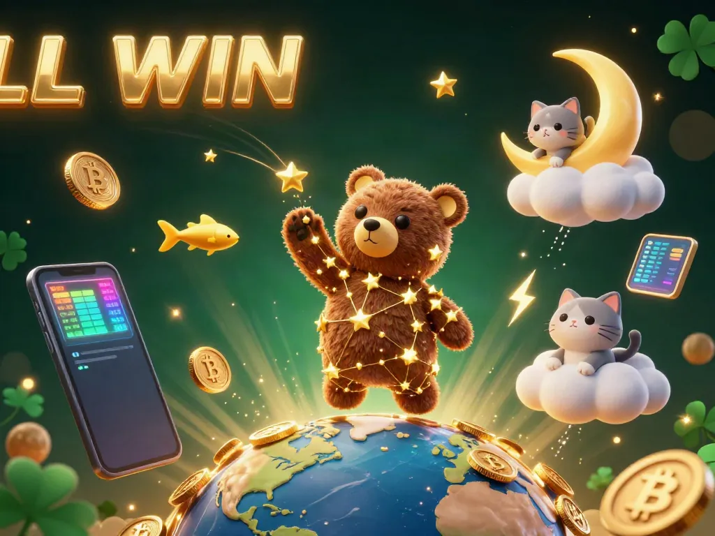 LL WIN promo art shows an enchanting constellation bear collecting coins under a starry sky.
