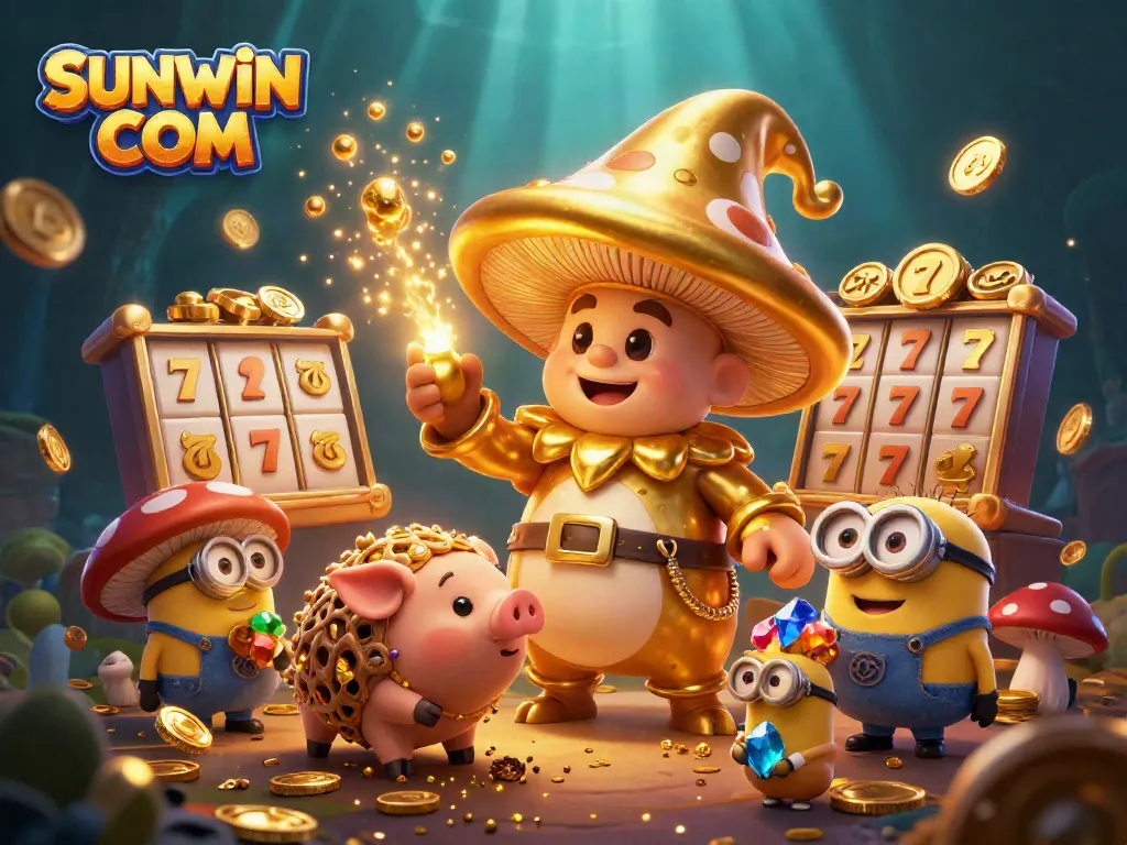 Experience the thrill of SUNWIN COM with a magical illustration of slots and treasure, embodying excitement and fun.