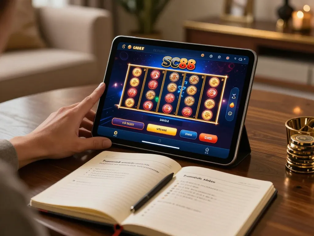 Engaging moment at SC88's online casino app on a cozy home setup.