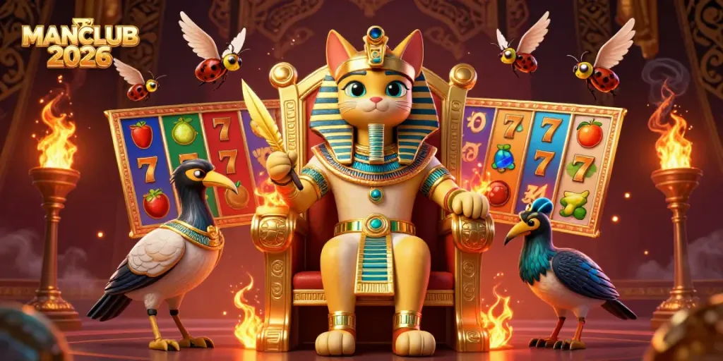 Engaging a winning strategy with MANCLUB 2026 showcasing vibrant slots with the pharaoh character.