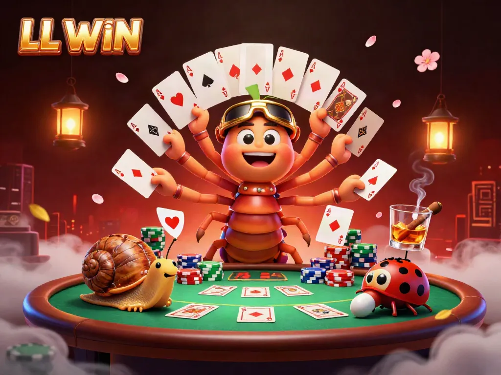 Experience thrilling action at LL WIN with a lively 3D casino scene featuring a dealer and players.