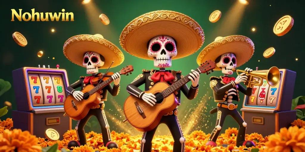 Nohuwin represents the vibrant excitement of online slot gaming with a lively mariachi band in 3D.