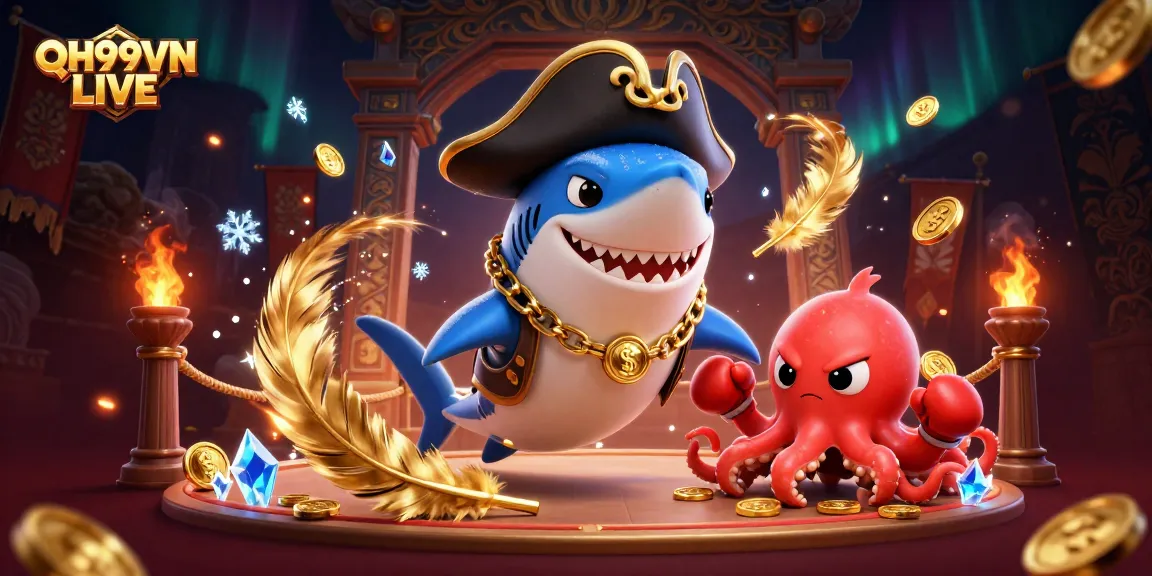 Join the excitement at QH99VN LIVE, where a thrilling pirate shark, a boxing pufferfish, and a treasure-holding octopus bring the online casino to life.