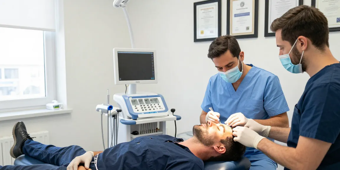 Hair transplant istanbul: Precise FUE procedure in a modern clinic showcasing expert medical care.
