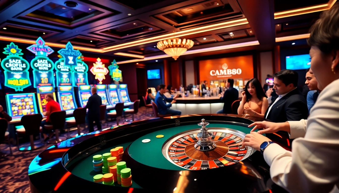 Experience the excitement of CM88 with vibrant casino visuals showcasing roulette and slot machines.