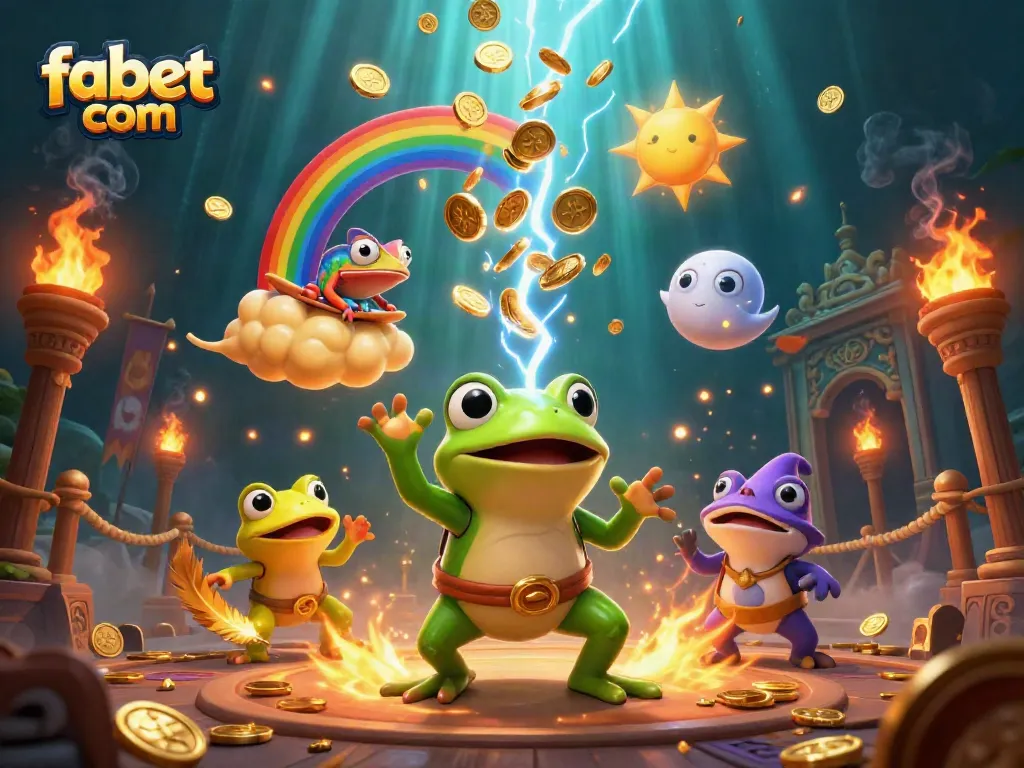 Win big at fabet com with a colorful casino scene featuring fantastic characters and rich gaming elements.