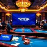 Experience high-stakes gaming action at 9phabc, featuring poker tables and online betting interfaces.