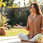 Manage stress and anxiety with mindfulness techniques in a serene outdoor setting.