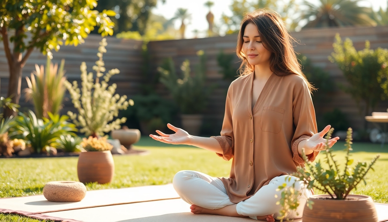 Manage stress and anxiety with mindfulness techniques in a serene outdoor setting.