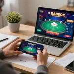 Engaging in online casino gaming at https://rr88c.org/ with a smartphone and strategic notes, showcasing a cozy home setup.