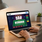 Engaging online gameplay at https://rr88c.mobi/ with user focused on a live dealer casino game on laptop.