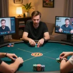 va88 online poker players engaged in strategy and competitive gameplay in a modern home setting