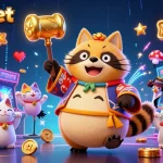 Engage with mmoobet's vibrant slots and cheerful characters in this dynamic casino illustration.