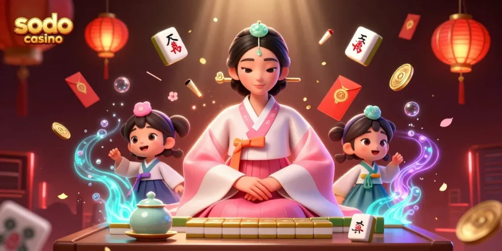 Engage with the action in Sodo Casino with vibrant visuals of lucky charms, mahjong tiles, and festive decor.
