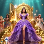 Engage in casino action with nhà cái 555win, featuring a royal princess character amidst sparkling treasures below sea waves.