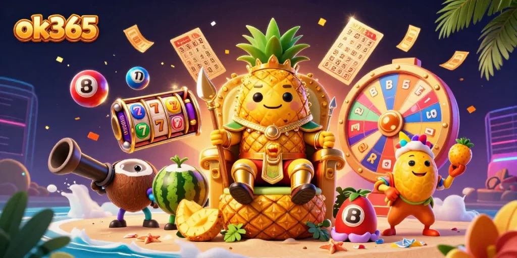 Experience the excitement of ok365 as the pineapple king reigns in this vibrant casino scene.