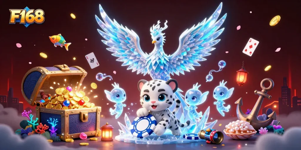 Engage in winning gameplay strategies with F168’s vibrant casino-themed illustration spotlighting magic and excitement.