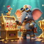 Experience thrilling wins at LLwin with a steampunk elephant engineer at an exciting golden slot machine.