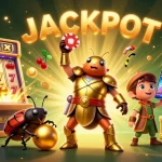 Join the excitement at nk88 with a jackpot celebration featuring winning beetles, golden treasures, and casino fun.