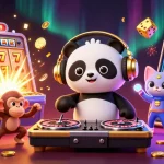 Experience thrilling gameplay with 99win's vibrant casino illustration, featuring DJ panda and dynamic game elements.