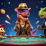 Experience thrilling casino action with qs88's dynamic blackjack scene featuring a cartoon velociraptor, stegosaurus pit boss, and a sneaky compy.