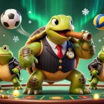 Engage in thrilling bets with link man88 while enjoying a lively casino scene featuring a turtle mobster.