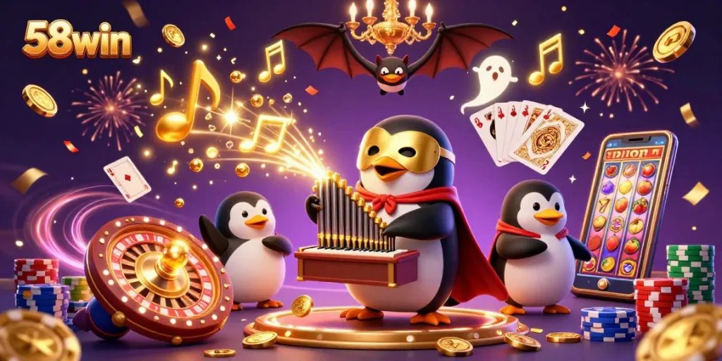 Play engaging games at 58win with thrilling golden coins and casino elements in action.