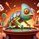 Experience gaming joy at z188 com with a colorful chameleon and vibrant casino elements.