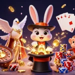 Engage in thrilling gaming with link sv88 as a magician pulls coins and cards in an exciting casino scene.