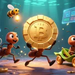 Join the thrilling adventure with vipwin, as ants heist golden poker chips amidst crypto coins
