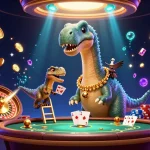 Experience the thrill of 888vi com with a captivating casino scene featuring a brontosaurus and raptor!